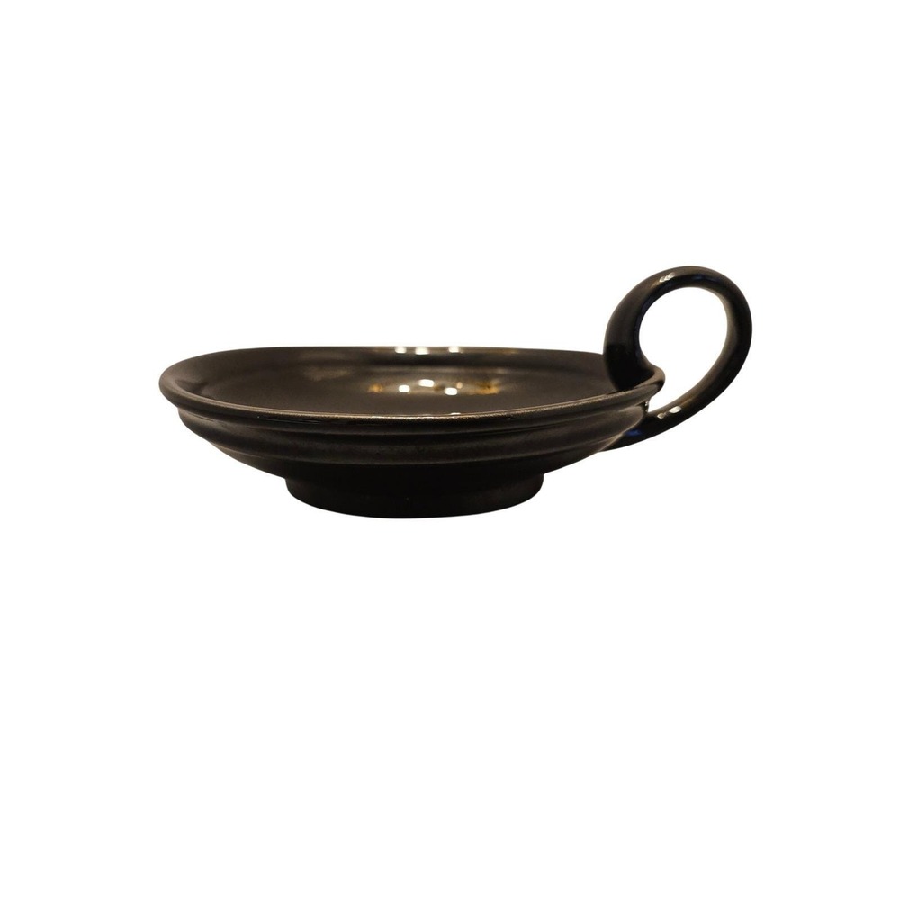 Vintage Haeger USA Black Porcelain Nappy Bowl Candle Holder 3057 RARE MCM